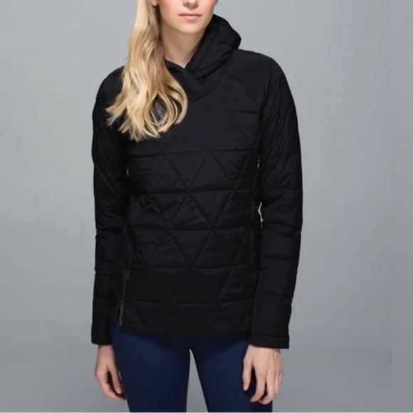 Lululemon Black "Fluffed Up" Pullover Goose Down Jacket Hood Black Size 10 - Picture 1 of 15